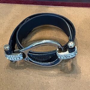 Elegant Black and Silver Crystal embellished & oval silver tone buckle belt